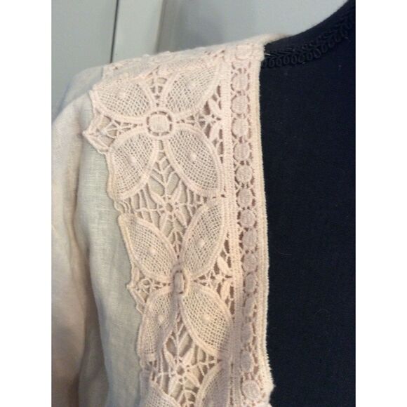 Pink romantic Lace Linen blend Tunic V Neck Plus size 2X - Picture 5 of 6